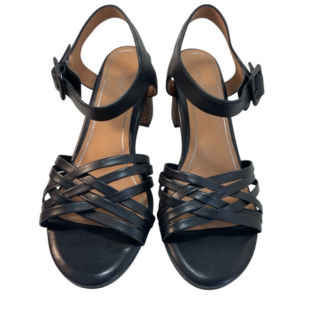 Vionic Women's Black Leather Peony Strappy Sandals NWOB